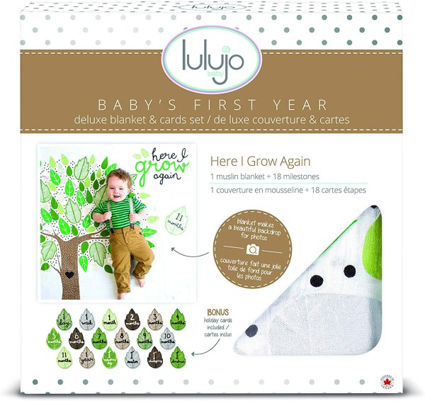 einfachschön Das 1. Jahr mit Baby - Baby's First Year™ Swaddle-Tuch & Fotokarten Set - Here I grow again von lulujo
